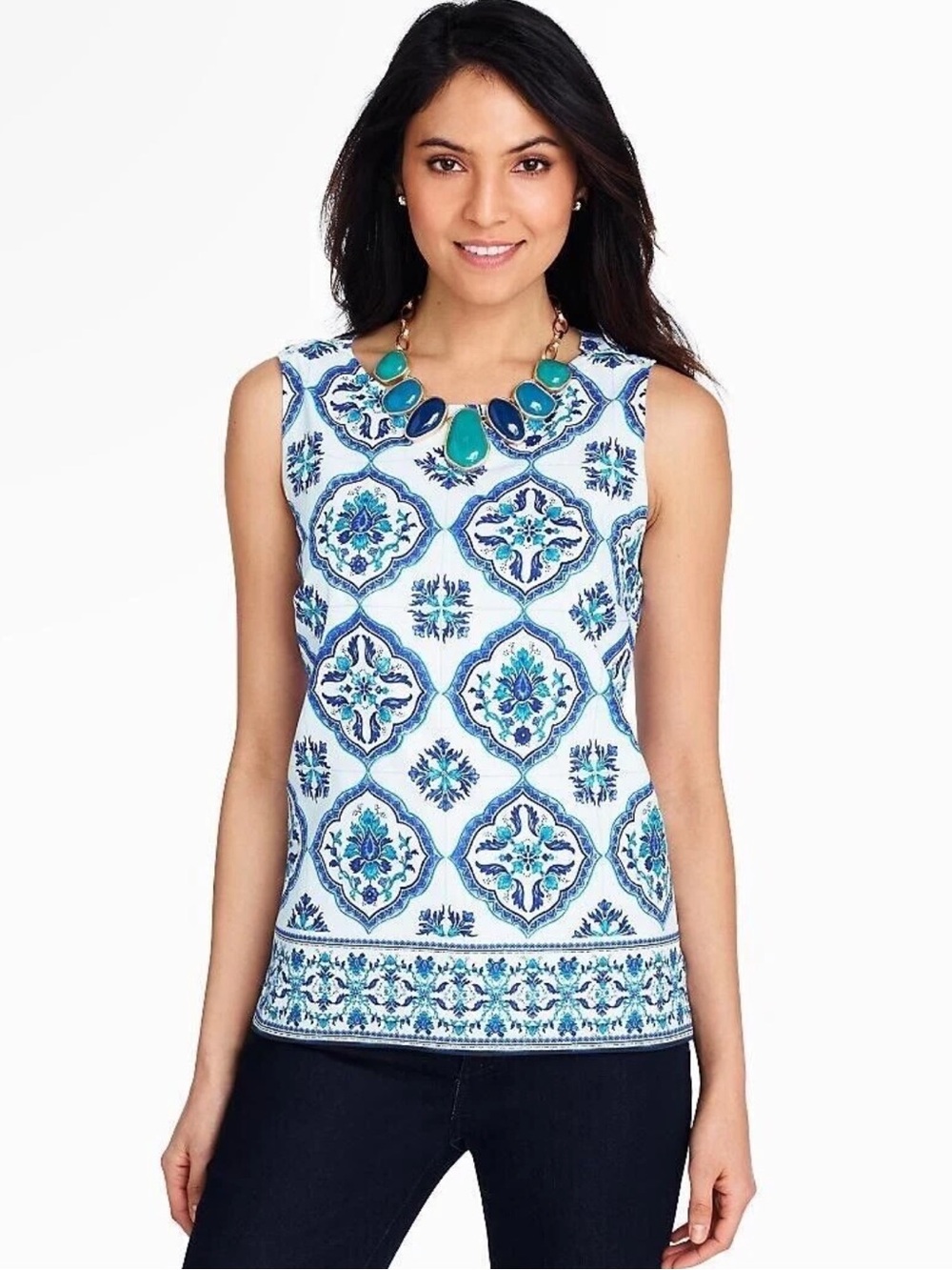 Talbots Women’s Floral Medallion Geometric Print Top Size 10P